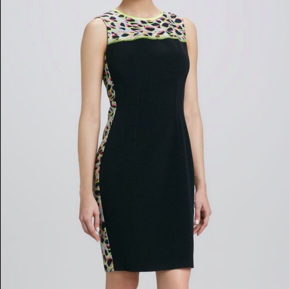 Elie Tahari Cotton/Silk-Blend Sheath Dress with Neon Accents - Picture 1 of 6